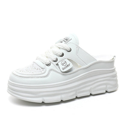 Damen Slipper Chunky Atmungsaktives Material Schnürsenkel