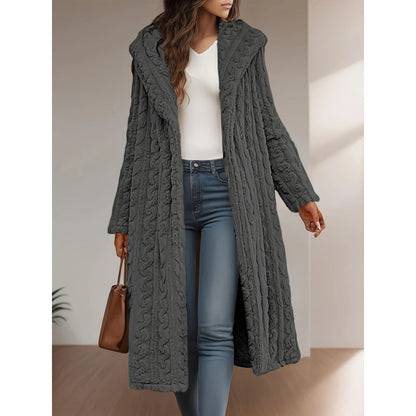 Damen Strickmantel Oversized Zopfmuster