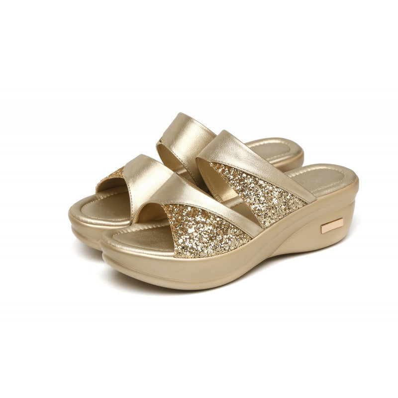 Damen Wedge Sandalen Komfortabel Glitzernd Sommer