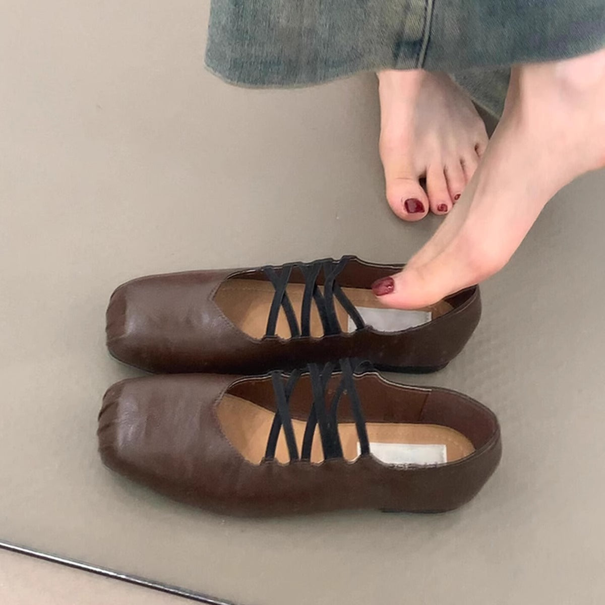 Damen Ballerinas Komfort Schuhe Kreuzband Design