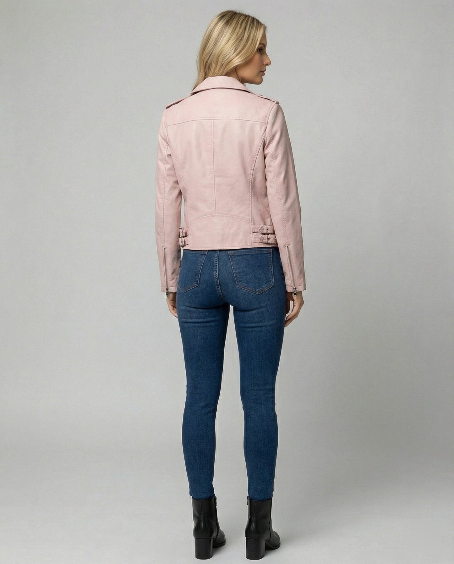 Damen Bikerjacke Kunstleder Taillierte Asymmetrisch