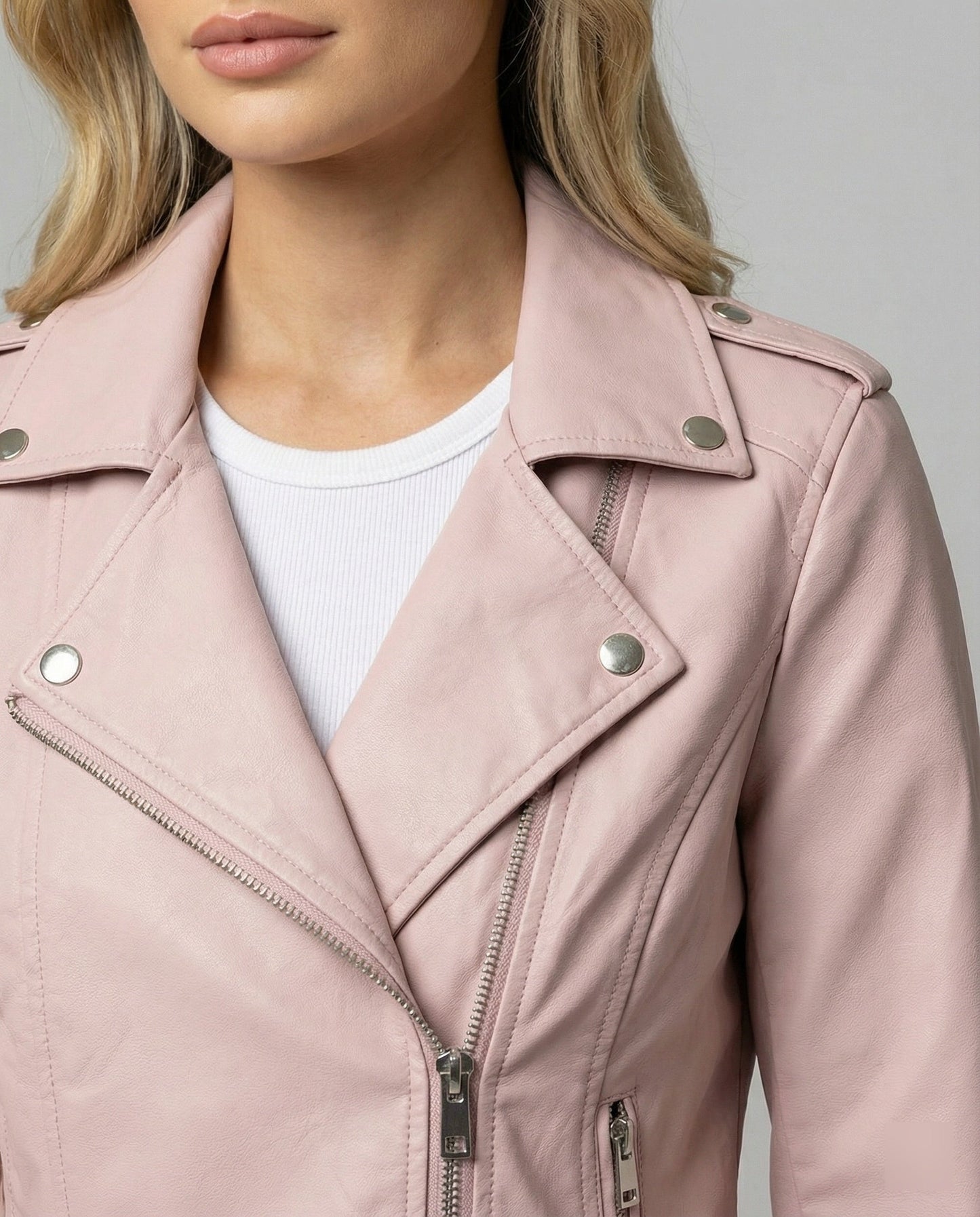 Damen Bikerjacke Kunstleder Taillierte Asymmetrisch