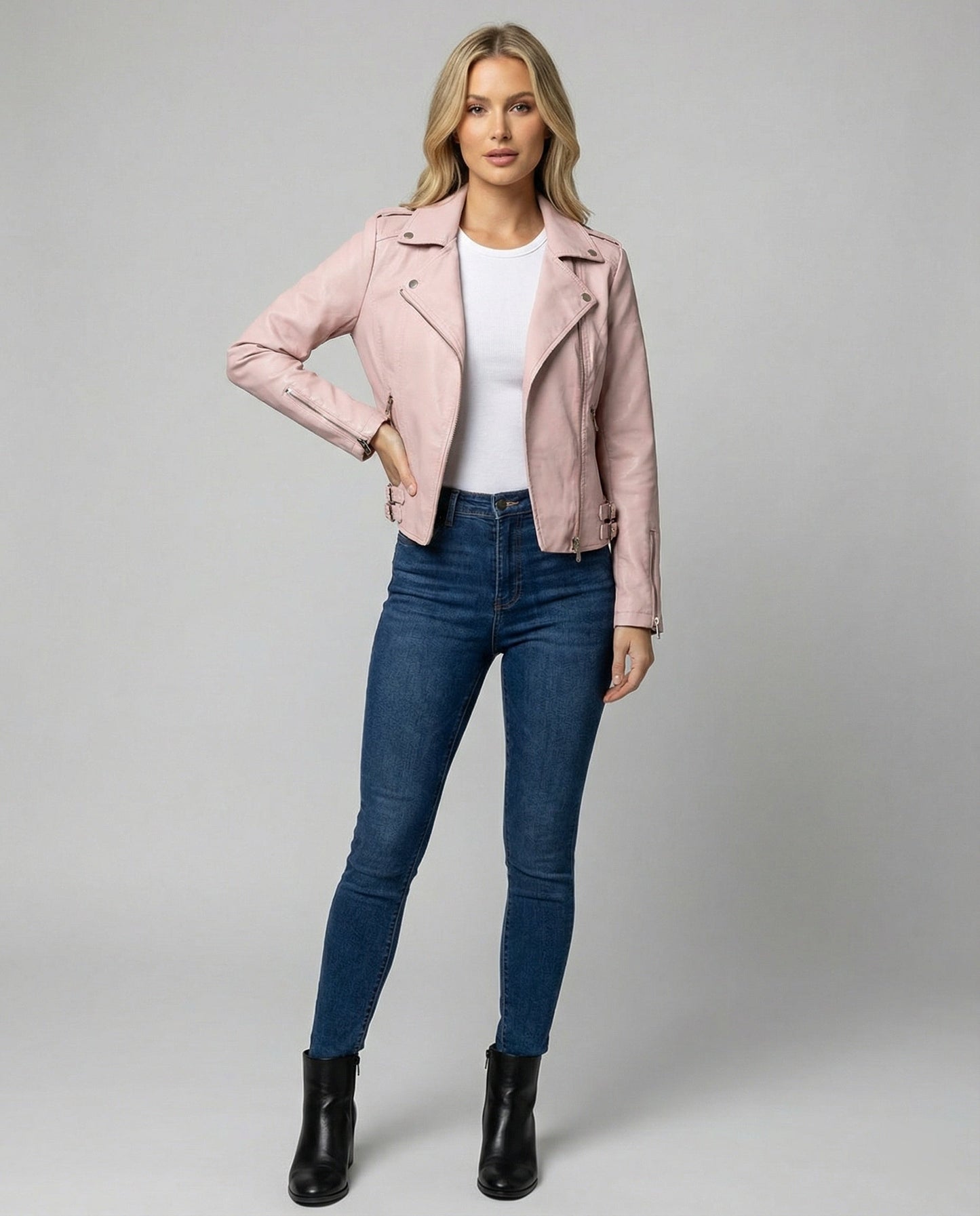 Damen Bikerjacke Kunstleder Taillierte Asymmetrisch