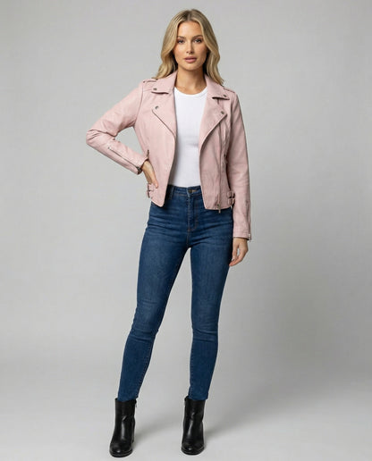 Damen Bikerjacke Kunstleder Taillierte Asymmetrisch