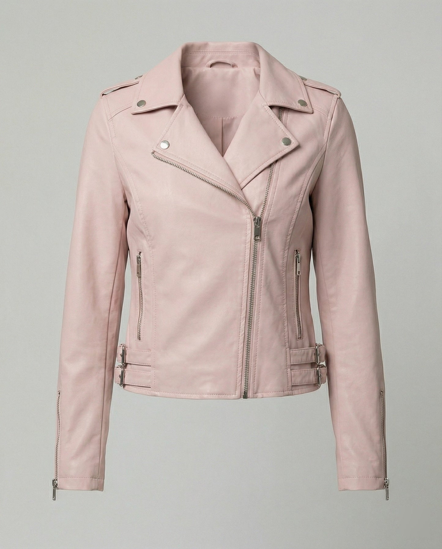 Damen Bikerjacke Kunstleder Taillierte Asymmetrisch