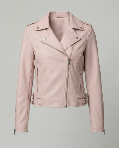 Damen Bikerjacke Kunstleder Taillierte Asymmetrisch