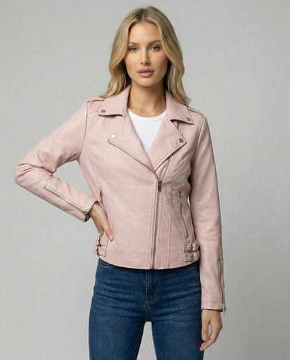 Damen Bikerjacke Kunstleder Taillierte Asymmetrisch Schwarz - Norvielle