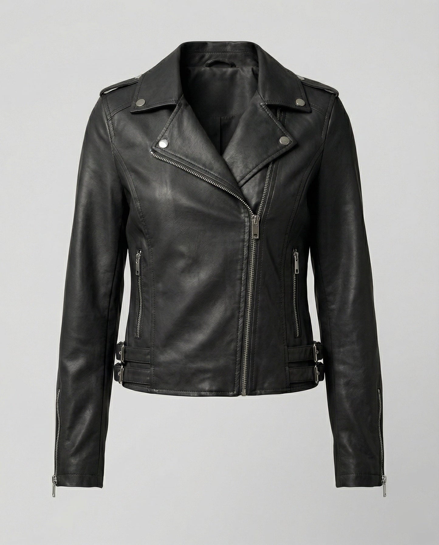 Damen Bikerjacke Kunstleder Taillierte Asymmetrisch