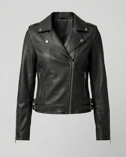Damen Bikerjacke Kunstleder Taillierte Asymmetrisch