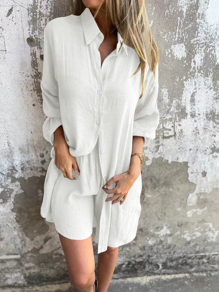 Damen Oversize Hemdkleid Rollkragen Baumwolle