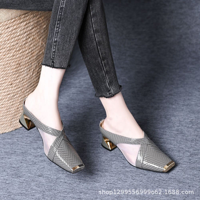 Damen Mules Blockabsatz Schuhe Heidi Stil