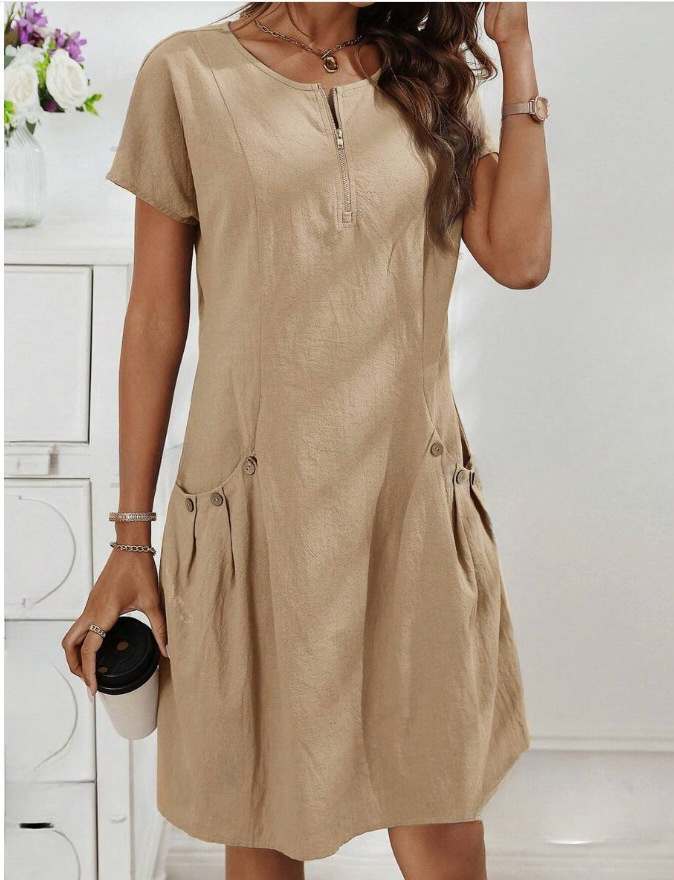 Damen Freizeitkleid Reißverschluss Bequem