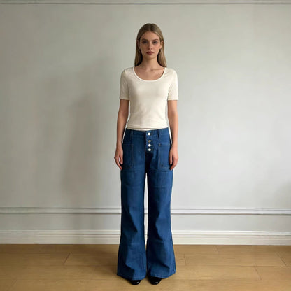 Damen High Waist Bootcut Jeans mit Knopfleiste - Norvielle