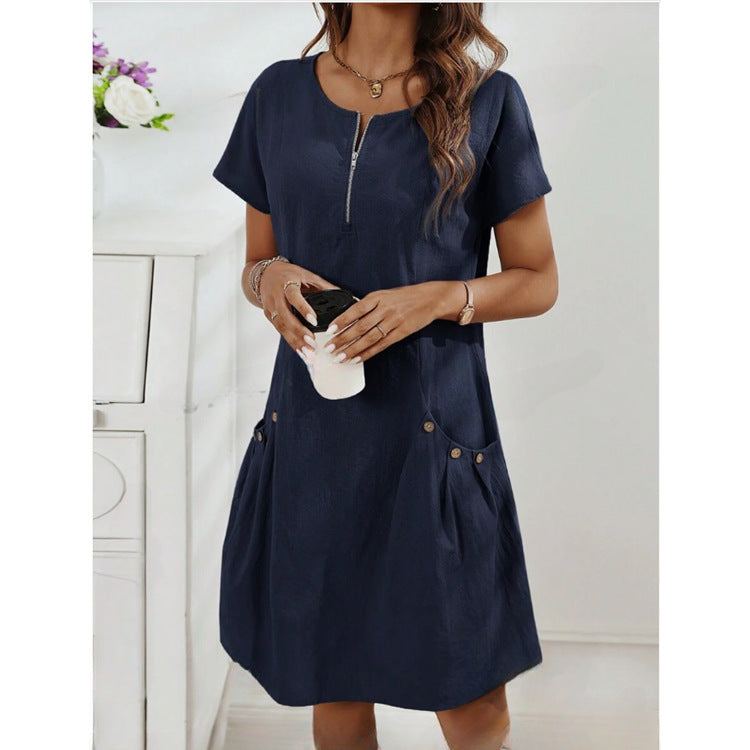 Damen Freizeitkleid Reißverschluss Bequem