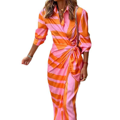 Damen Maxikleid Asymmetrisch Streifen Lang Modern