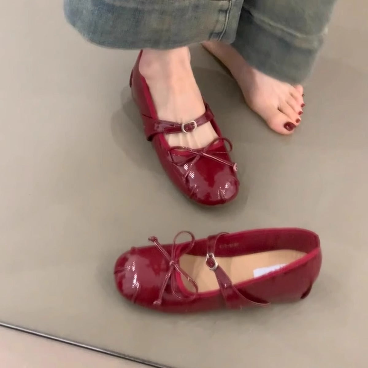 Damen Ballerinas Lackleder Elegant