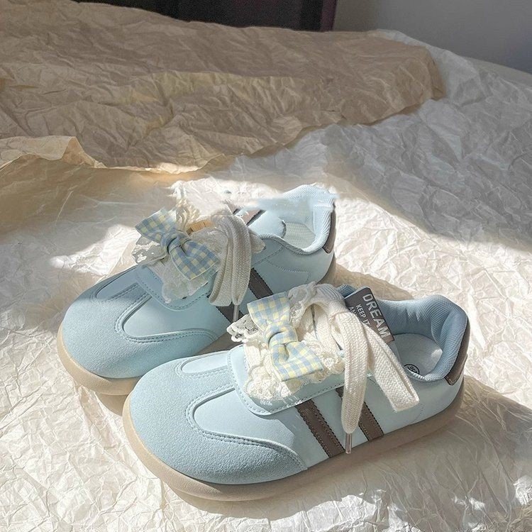 Damen Sneaker Schuhe mit Schleifen Trend Frauen