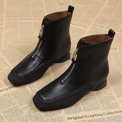 Damen Stiefel Leder Ankle Boots Mit Reißverschluss