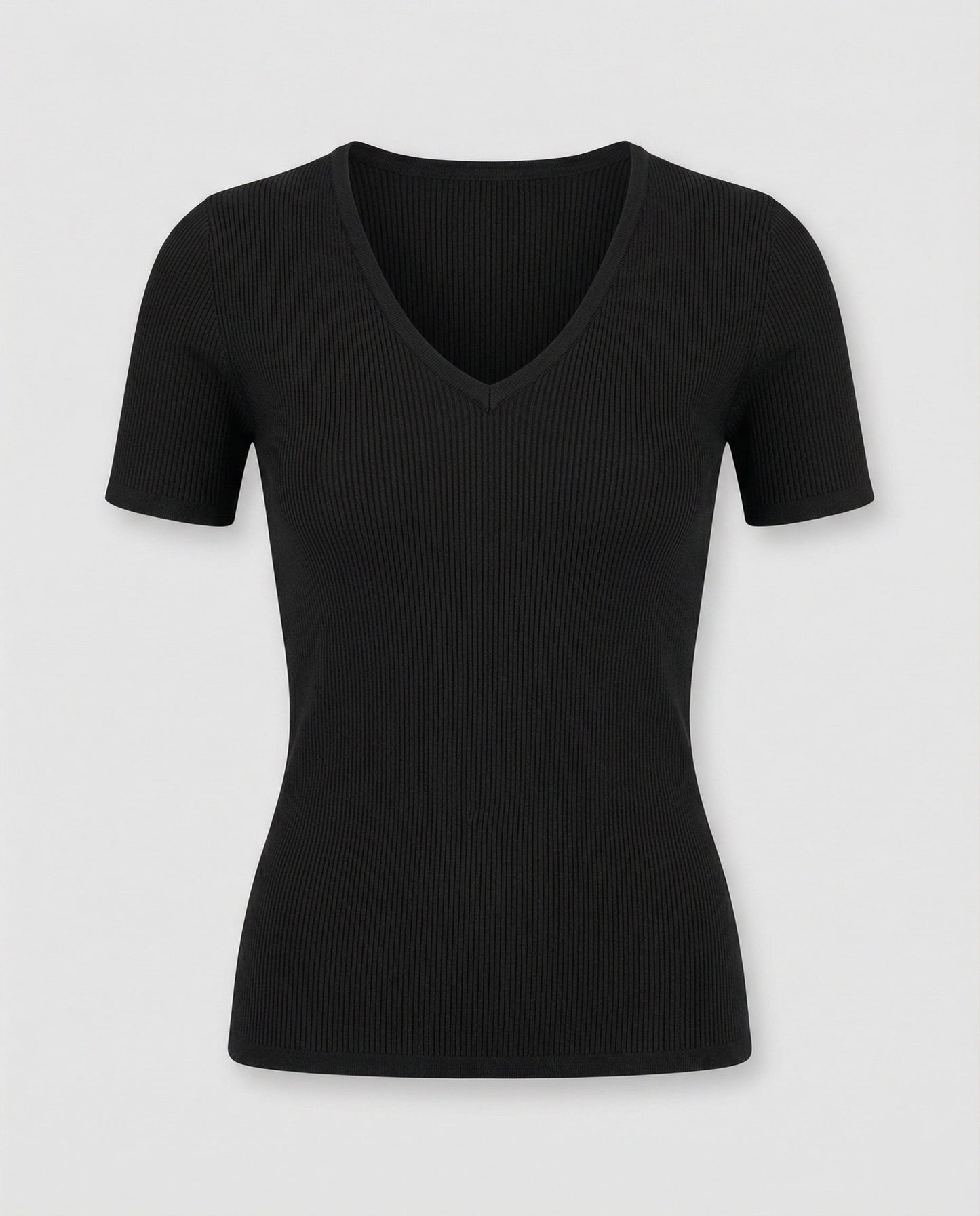 Damen T-Shirt Slim Fit V-Ausschnitt Kurzarm Baumwolle