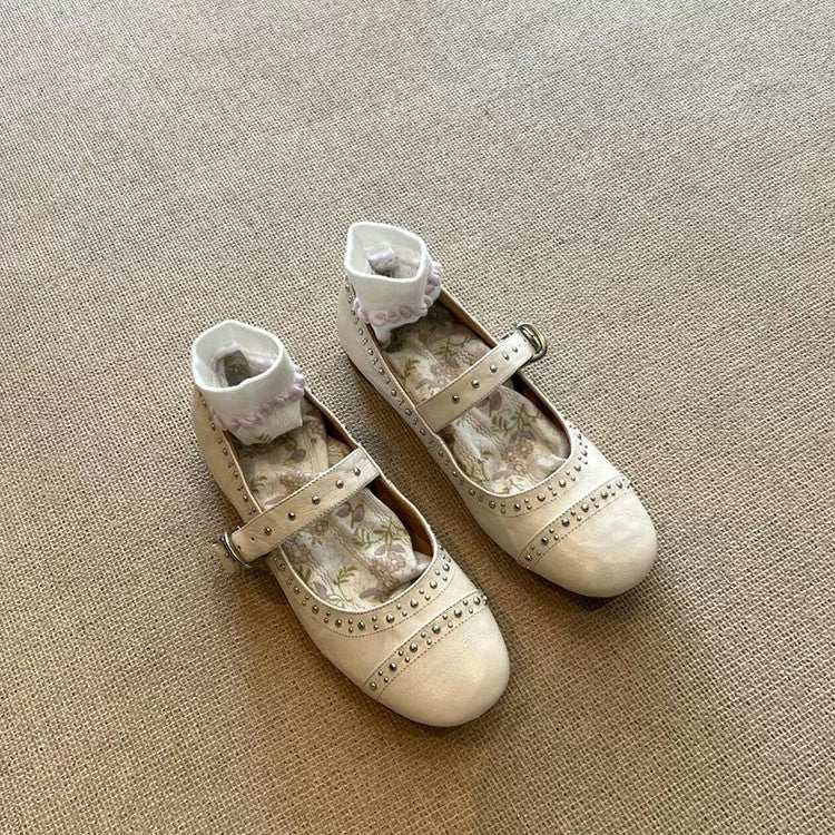 Damen Ballerinas mit Schnalle und Nieten Modern