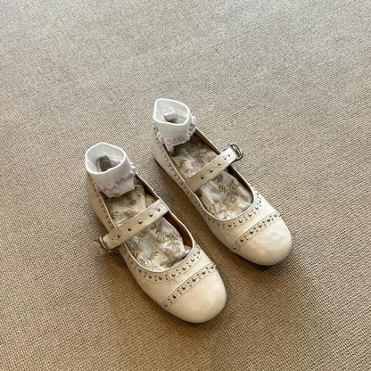 Damen Ballerinas mit Schnalle und Nieten Modern