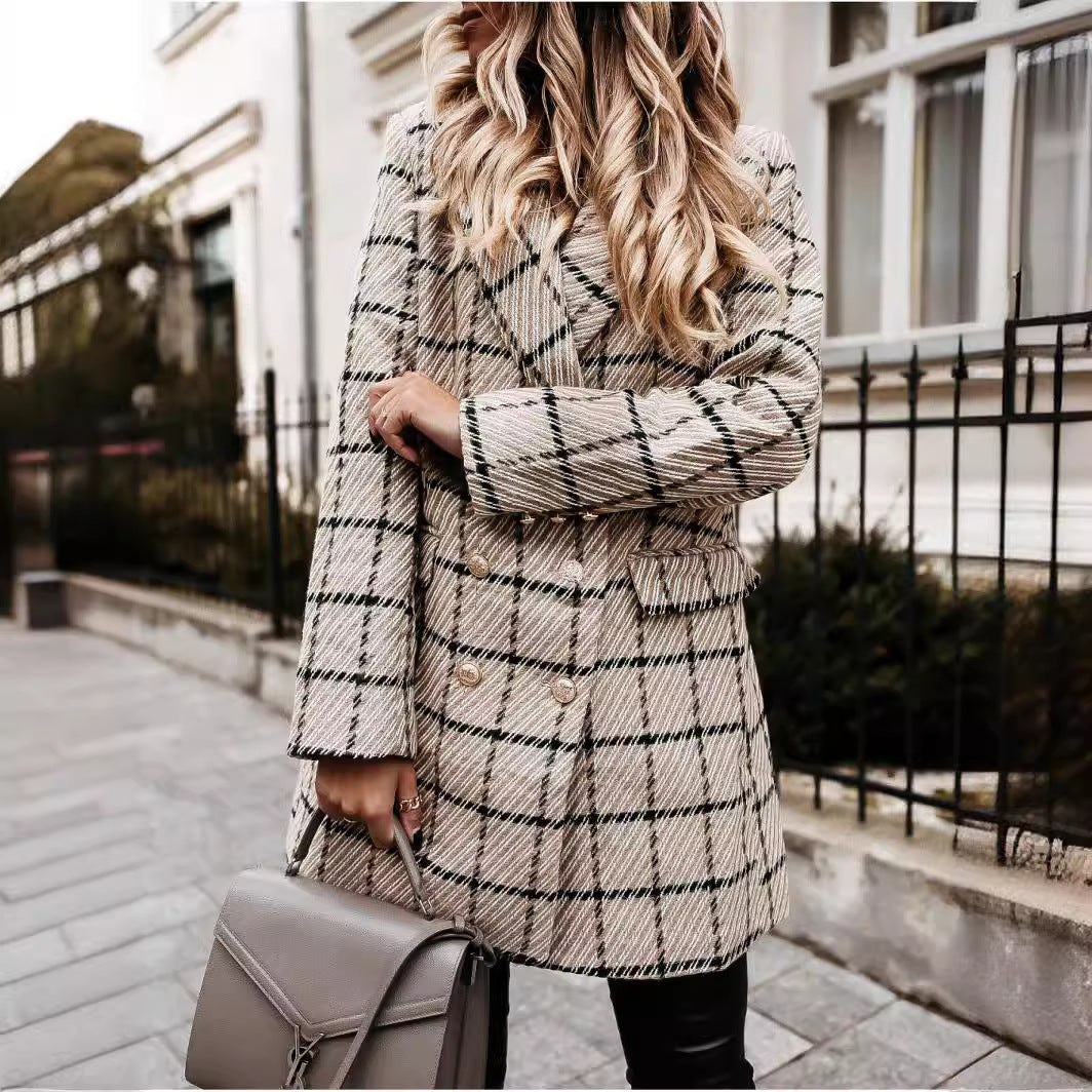 Damen Blazer Kariert Klassisch Elegant