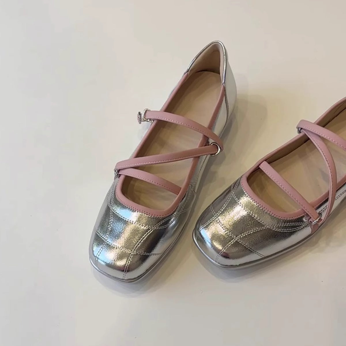 Damen Ballerinas Glänzend Kreuzriemen Schuhe - Norvielle