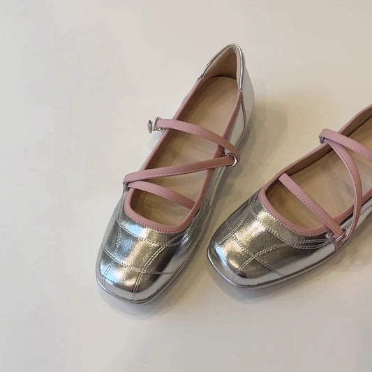 Damen Ballerinas Glänzend Kreuzriemen Schuhe - Norvielle