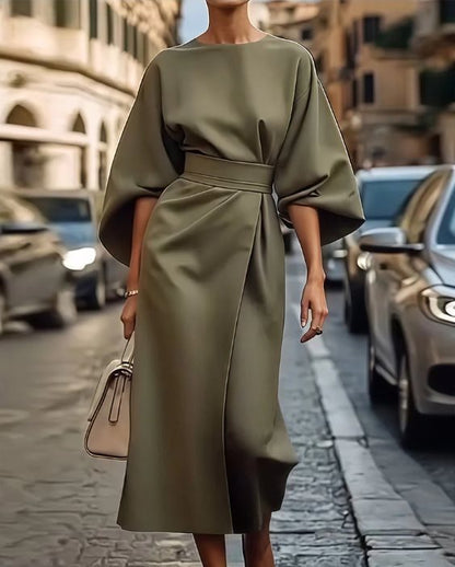 Damen Midikleid Puffärmel Elegant