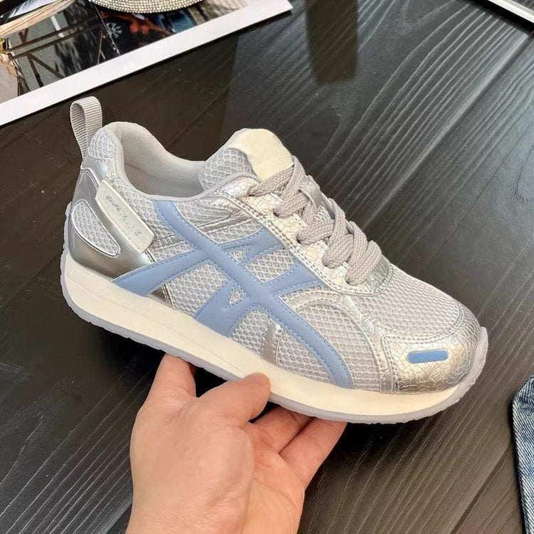 Damen Sneaker Sportlich Atmungsaktives Mesh Metallic