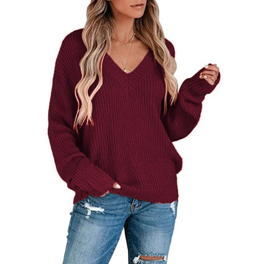 Damen Pullover Feinstrick V-Ausschnitt Elegantes Design