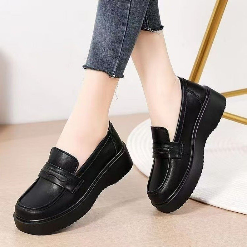 Damen Hochplateau Slipper Leder Komfort Schwarz - Norvielle