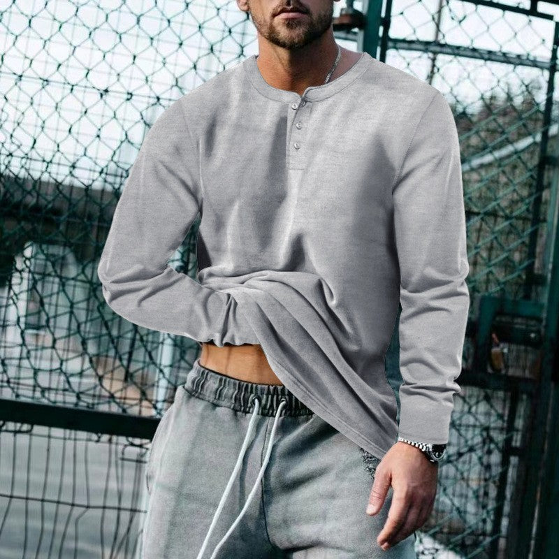 Herren Langarmshirt Weich Bequem Mit Knöpfen