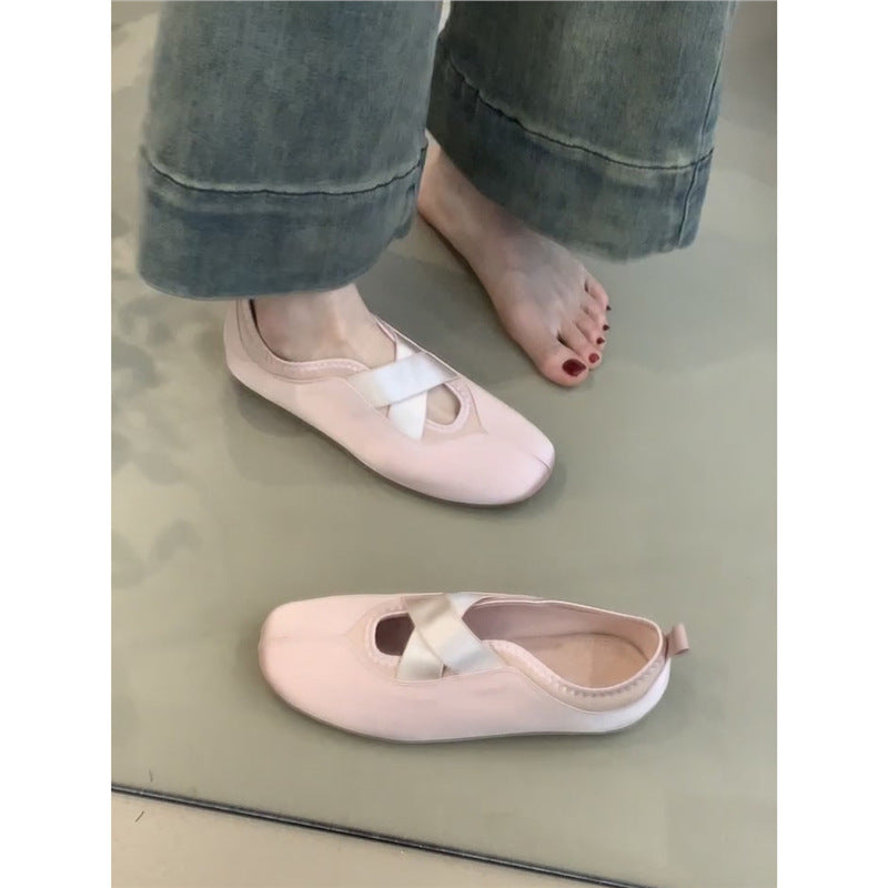 Damen Ballerinas Kreuzriemen Bequem