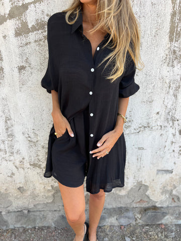 Damen Oversize Hemdkleid Rollkragen Baumwolle