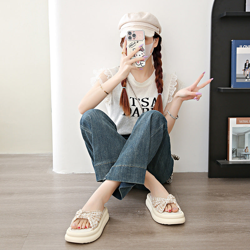 Damen Slippers Bequem Schleife
