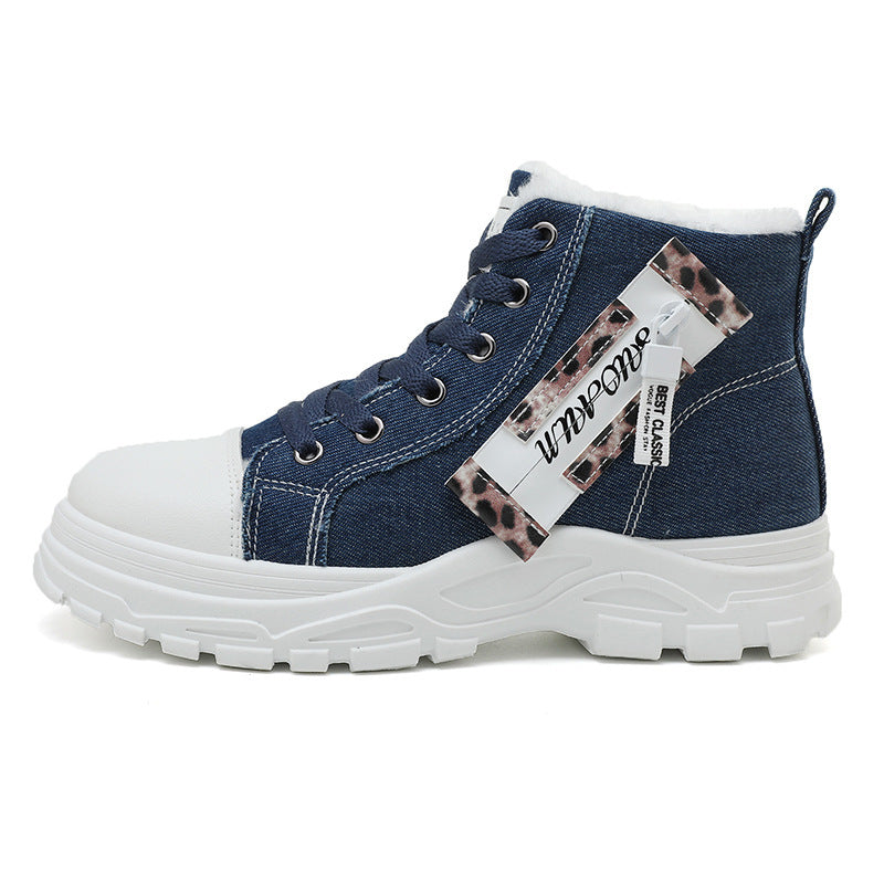Damen High- Sneaker Robustes Denim Fleece-Futter