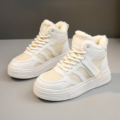 Damen Sneaker Robustes Kunstleder Bequem Hochflorig