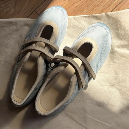 Damen Ballerinas Bequem Doppelriemen Atmungsaktives Material