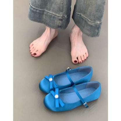 Damen Ballerinas Schleifen Komfort Riemenverschluss