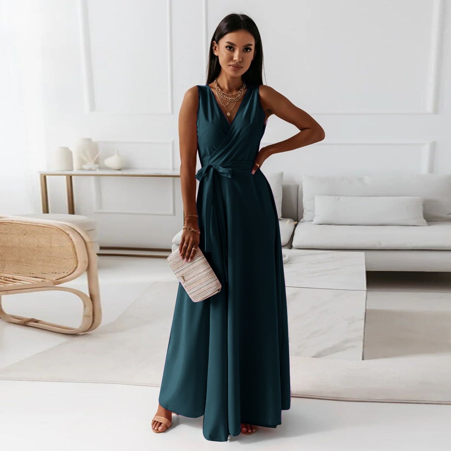 Damen Maxi Wickelkleid Hochzeitsgast Elegantes Langkleid