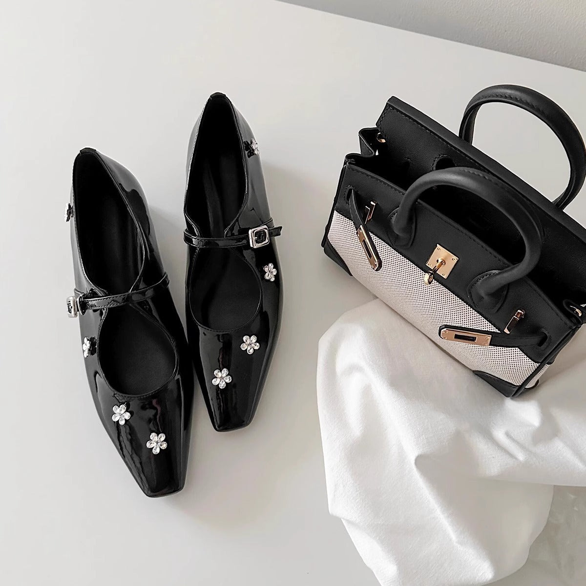 Damen Slingback Ballerinas Schuhe Blumen Applikationen Komfortabsatz