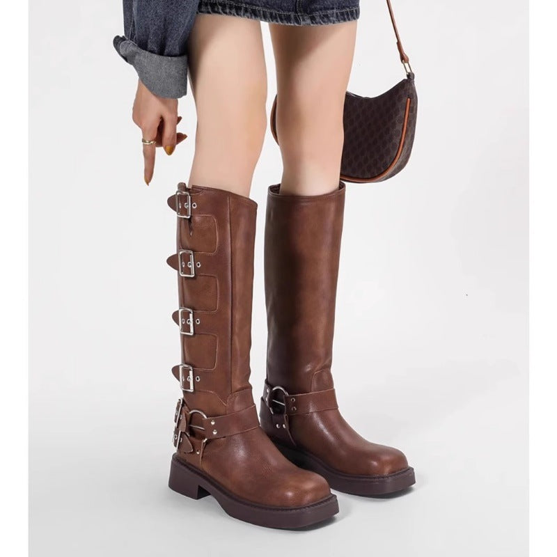 Damen Stiefel Schnalle Blockabsatz Robust