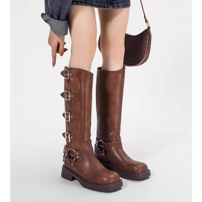Damen Stiefel Schnalle Blockabsatz Robust