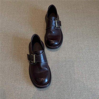 Damen Lederschuhe Weich Schnalle Schwarz - Norvielle