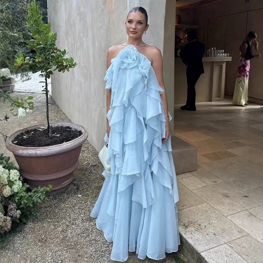 Damen Maxikleid Rüschen Blumenmuster Sommerkleid - Norvielle
