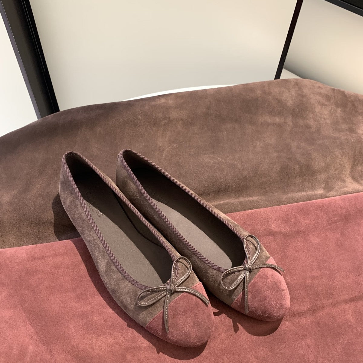 Damen Ballerinas Wildleder Schleife Schwarz - Norvielle