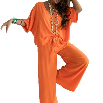 Damen Freizeitoutfit locker Oberteil weite Hosen Casual sollte zu