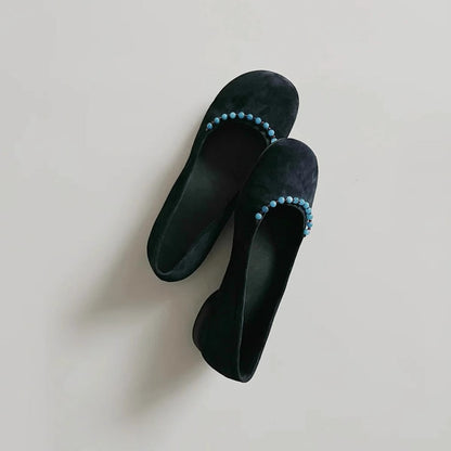 Damen Ballerinas mit Pom-Pom Detail