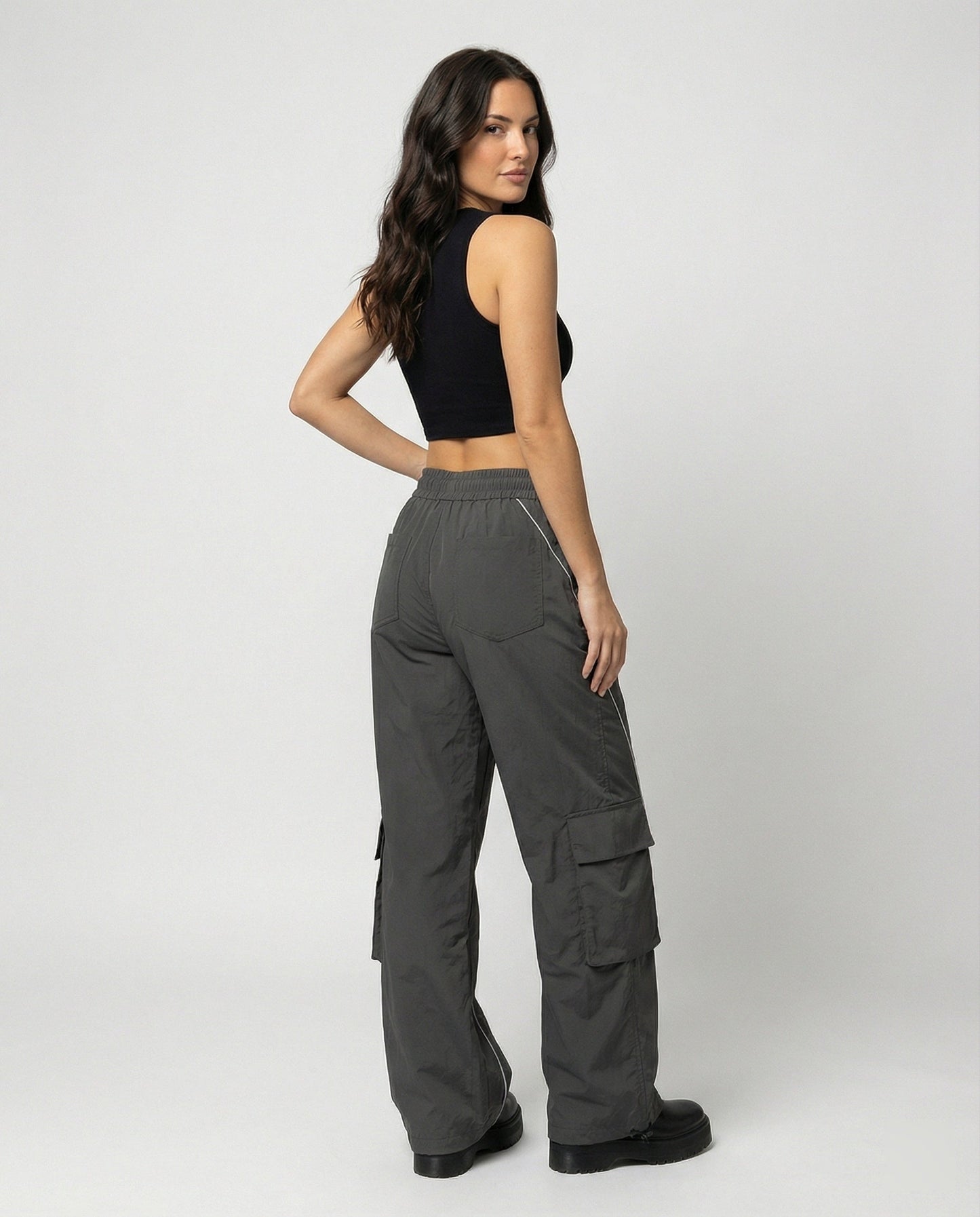 Damen Cargo-Hose Weite Bein Reflektierende Streifen